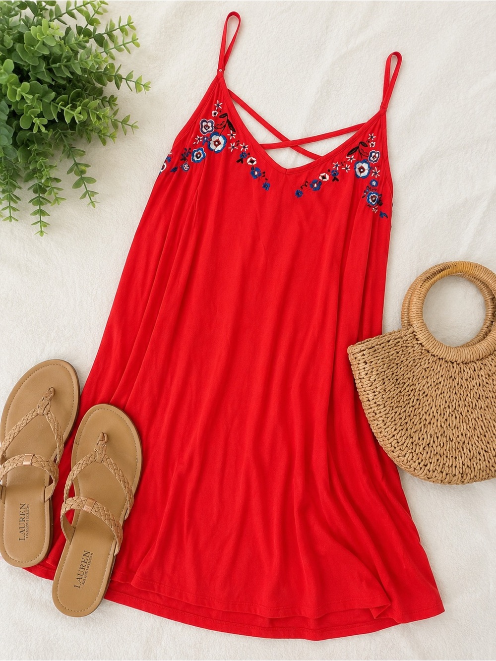 Rue21 Red Embroidered Strappy Mini Dress | Size Small
